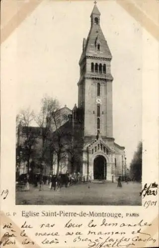Ak Paris XIII , Eglise Saint-Pierre-de-Montrouge, Kirche,  Architektur, Menschen, 