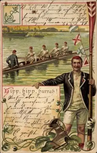 Litho Männer beim Rudern, Wassersport