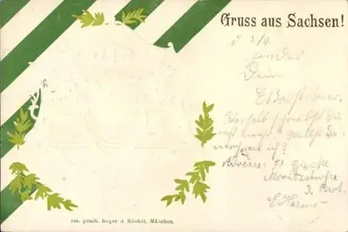 Präge Wappen Ak Gruß aus Sachsen, Landeswappen