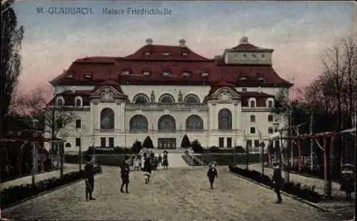 Ak Mönchengladbach am Niederrhein, Kaiser-Friedrichhalle, architektonisches Gebäude, Parkanlage, 