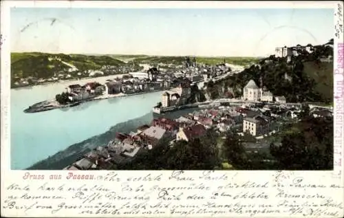 Ak Passau in Niederbayern, Blick auf  Fluss und Stadtansicht