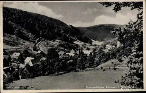Ak Rohrbach bei Saalfeld in Thüringen, Schwarz-Weiß-Fotografie eines Dorfes, Berge im Hintergrund