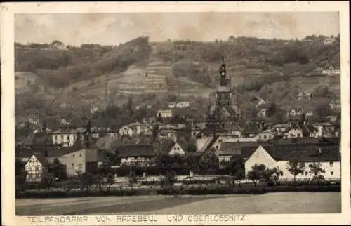 Ak Radebeul in Sachsen, Teilpanorama von Radebeul und Oberlössnitz, Kirche