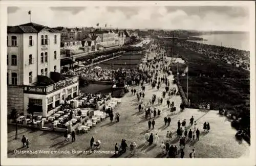 Ak Ostseebad Warnemünde Rostock, Ostseebad  Bismarck Promenade, Menschenmengen, Gebäude