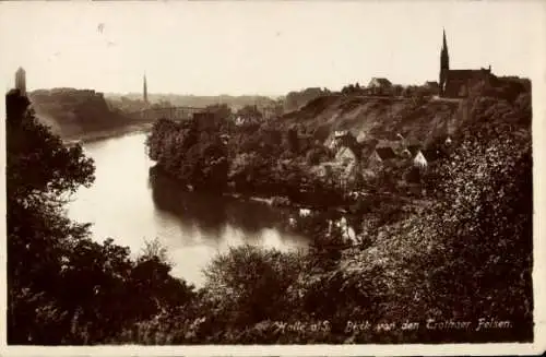 Ak Halle an der Saale, Blick von den Trothaer Felsen, Kirche
