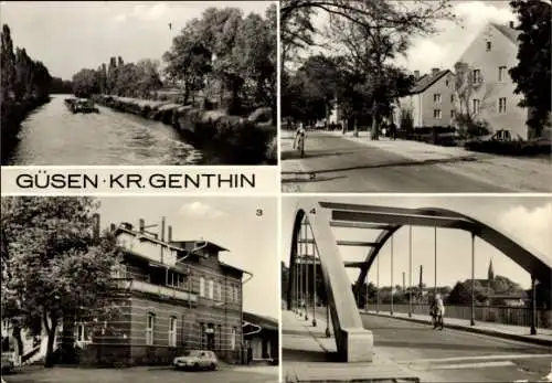 Ak Güsen Kreis Genthin am Elbe Havel Kanal, Straßenansichten, Brücke, Bahnhof