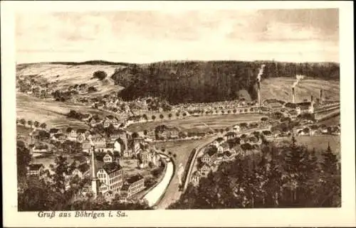 Ak Böhrigen Striegistal Sachsen, Ansicht von Böhrigen i. Sa., Hügel, Häuser, Fluss, Industrie, La