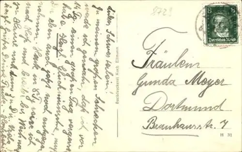 Ak Eltmann in Unterfranken, Stadtansicht mit Kirche, Häusern, Landschaft, Fluss