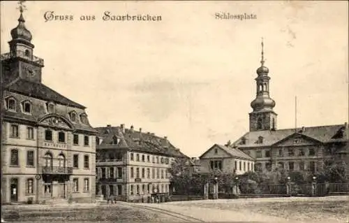 Ak Saarbrücken im Saarland, Schlossplatz,  Gebäude, alte Architektur