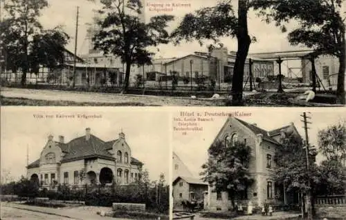 Ak Teutschenthal im Saalekreis, Eingang zu Kaliwerk, Villa von Kaliwerk, Hotel z. Deutschen Kaise