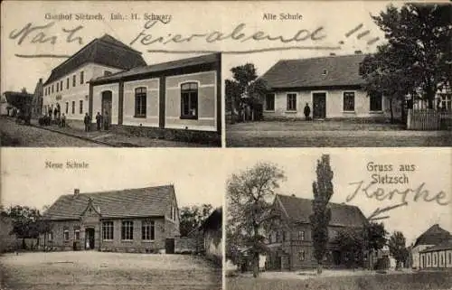 Ak Sietzsch Landsberg im Saalekreis, Gasthof H. Schwarz, Alte Schule, Neue Schule