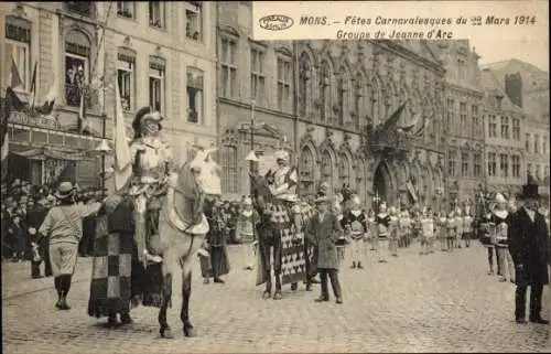 Ak Mons Wallonien Hennegau, Fetes Carnavalesques du 22 Mars 1914, Groupe de Jeanne d'Arc