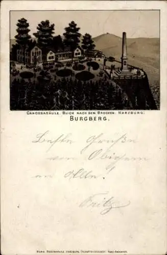 Vorläufer Litho Bad Harzburg am Harz, Canossasäule, Brockenblick, Burgberg