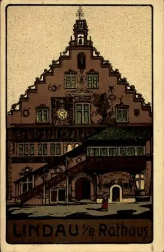 Ak Lindau am Bodensee Schwaben, Lindau's Rathaus, historisches Gebäude, detailreiche Fassade, ...
