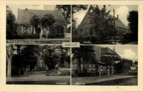 Ak Walle Hansestadt Bremen, Schule, Ehrenmal, Alterkrug, Gemischtwarengeschäft J. Meyer