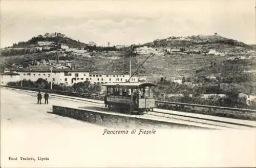 Ak Fiesole Toscana, Panorama mit Tram