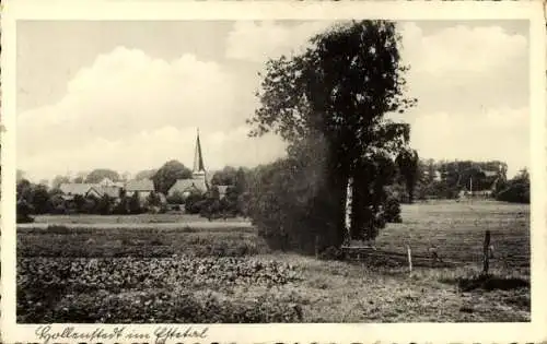 Ak Hollenstedt in Niedersachsen, Landschaft mit Kirche, Bäume, Felder, Himmel