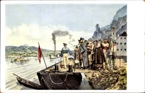 Künstler Ak Linz an der Donau Oberösterreich, Ankunft des Linzer Postdampfers