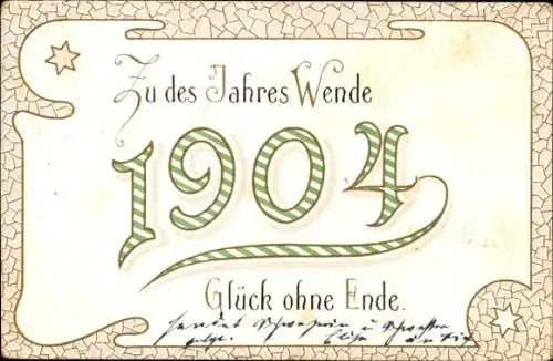 Litho Glückwunsch Neujahr, Jahreszahl 1904