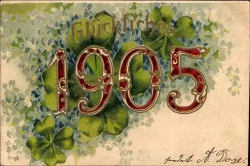Litho Glückwunsch Neujahr, Kleeblatt, Jahreszahl 1905