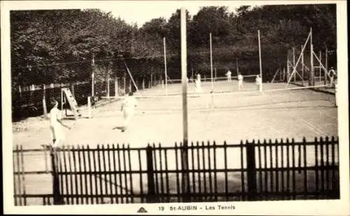 Ak Saint Aubin Calvados, vue générale des Tennis