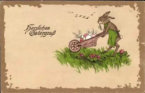 Ak Glückwunsch Ostern, Osterhase, vermenschlicht, Ostereier