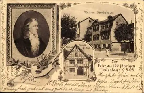 Ak Weimar in Thüringen, Schriftsteller Friedrich von Schiller, Sterbehaus, Marbach Geburtshaus