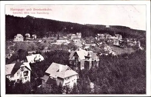 Ak Schierke Wernigerode im Harz, Blick vom Bärenberg, Harzquer und Brockenbahn