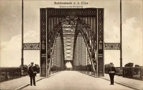 Ak Schönebeck an der Elbe, Elbebrücke-Eingang