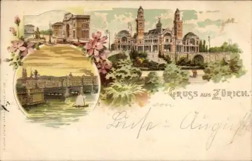 Litho Zürich Stadt Schweiz, Teilansichten