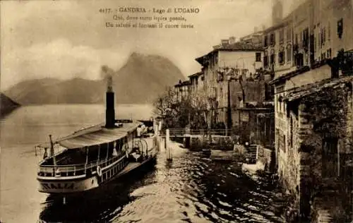 Ak Gandria Lago di Lugano Tessin Schweiz, Häuser am Wasser, Dampfer