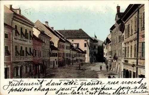 Ak Spittal an der Drau Kärnten, Straßenpartie