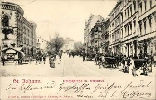 Ak St. Johann Saarbrücken im Saarland, Reichsstraße, Bahnhof