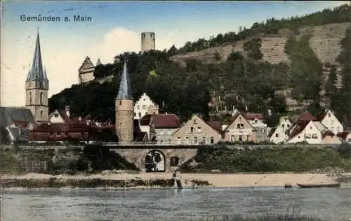 Ak Gemünden am Main Unterfranken, Teilansicht