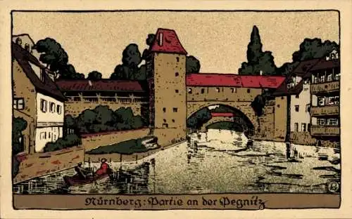 Steindruck Ak Nürnberg in Mittelfranken, an der Pegnitz