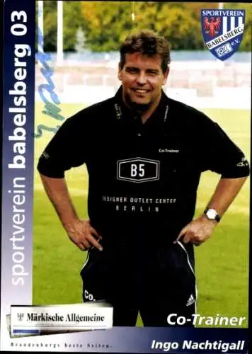 Autogrammkarte Co Trainer Ingo Nachtigall, SV Babelsberg 03, Autogramm