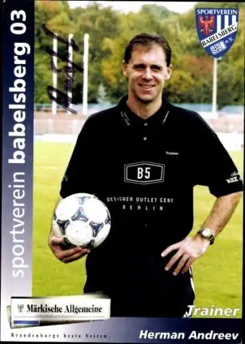Autogrammkarte Trainer Herman Andreev, SV Babelsberg 03, Autogramm