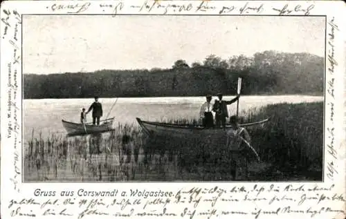 Ak Korswandt auf Usedom, Wolgastsee, Ruderboote