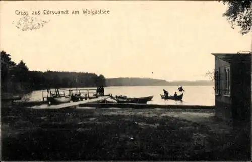 Ak Wolgastsee bei Korswandt, Ruderboote, Ufer