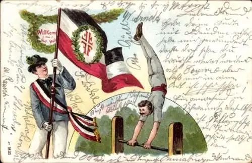 Litho Gut Heil, Turner am Barren, Turnverein, Fahne
