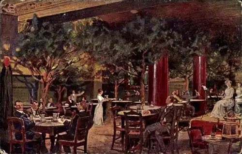 Künstler Ak Dresden Altstadt, Lichtenhainer Bierpalast, An der Frauenkirche 20, Innenansicht