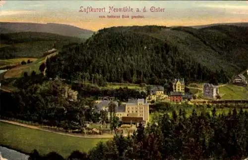 Ak Neumühle an der Elster Greiz, Gesamtansicht vom heiteren Blick aus
