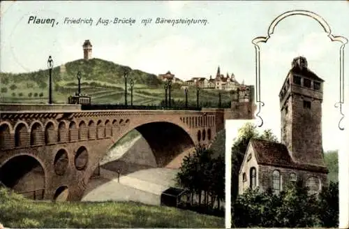 Ak Plauen im Vogtland, Friedrich August Brücke, Bärensteinturm