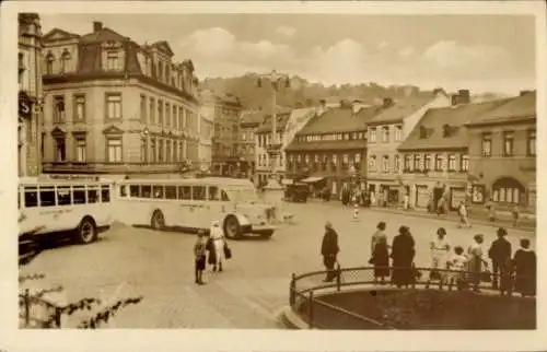 Ak Greiz im Vogtland Thüringen, Platz, Autobusse