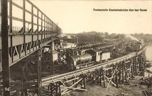 Ak Polen, Provisorische Eisenbahnbrücke, Eisenbahn