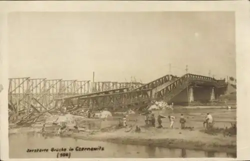 Foto Czernowitz Tschernowitz Cernăuți Ukraine, Zerstörte Brücke, I. WK