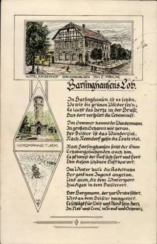 Ak Barsinghausen am Deister, Hotel Kaiserhof, Nordmanns-Turm, Gedicht