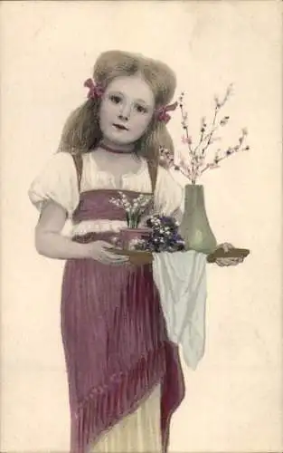 Ak Mädchen mit Blumen, Portrait