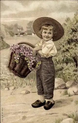 Ak Junge mit Blumenkorb, Porträt