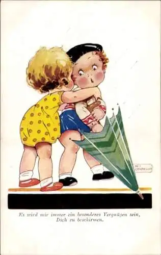 Künstler Ak Es wird mir immer ein besonderes Vergnügen sein, Dich zu beschirmen, Humor